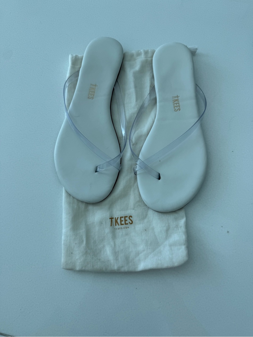 TKEES White Clear-Strap Minimal Flip Flops with dust bag